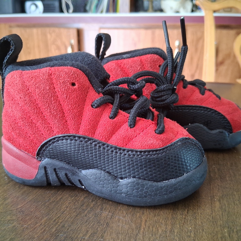 Jordan Kids Red and Black Suede Basketball Sneakers